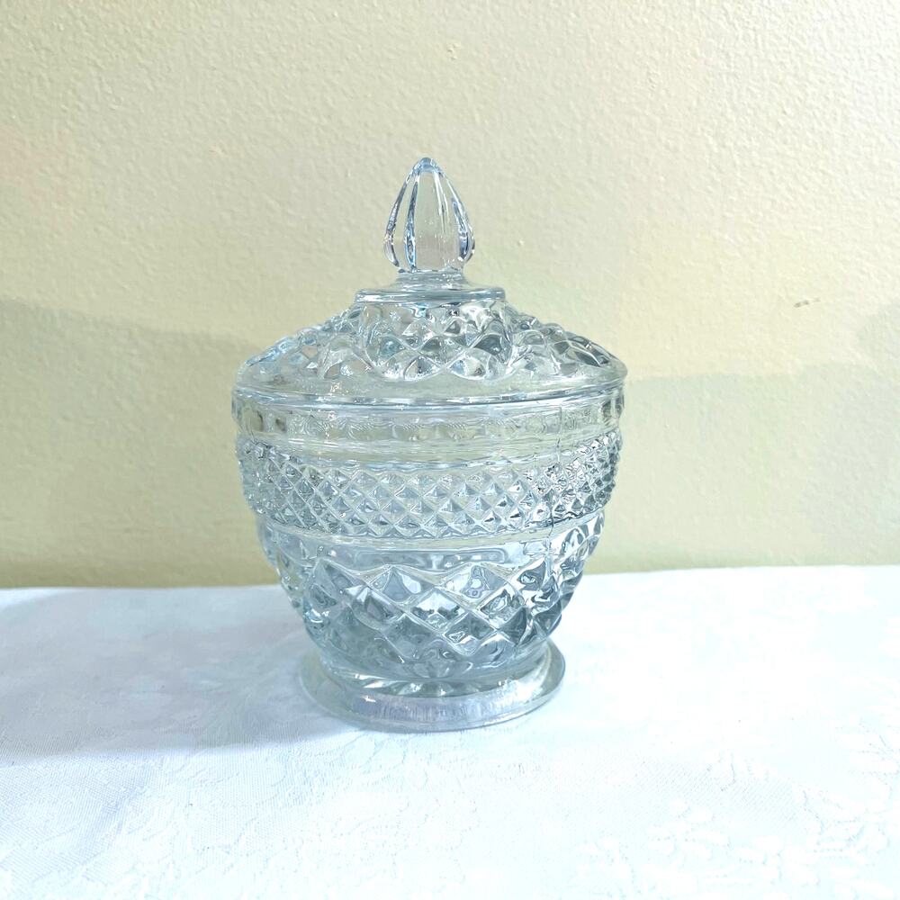 Vtg Anchor Hocking Wexford Sugar Bowl Candy Dish Lid Trinket USA